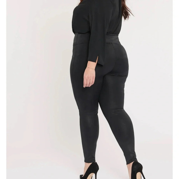 NYDJ Pull-On Skinny Legging Pants 0X Black Metallic Coated Textured Faux Leather - Picture 6 of 10